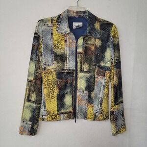 Joseph Ribkoff Blazer Jacket Canadian Made Sequins‎ Patchwork Yellow Gray Size 4
